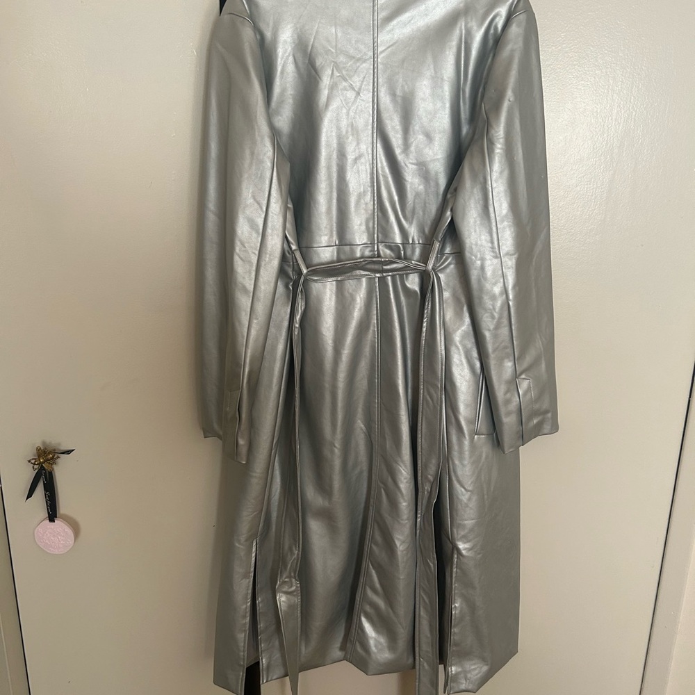 Fashion Nova Metallic Silver Trench Coat - Picture 2 of 5